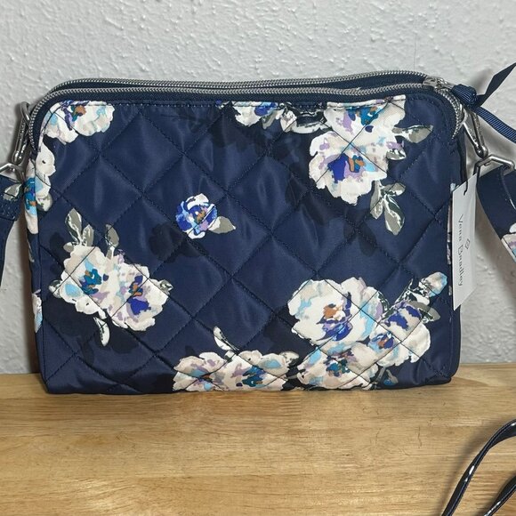 Vera Bradley Triple Compartment Crossbody Perf. Twill Blooms & Branches Navy NWT - Picture 2 of 10